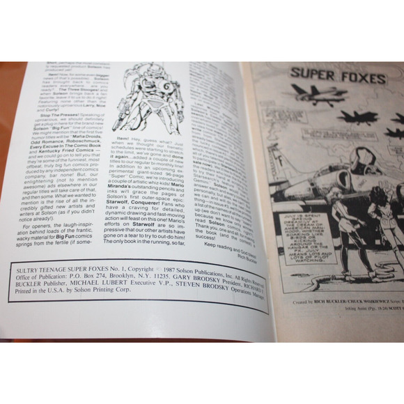 Solson Sultry Teenage Super Foxes 1987 Number 1 Comic Book - Picture 4 of 4